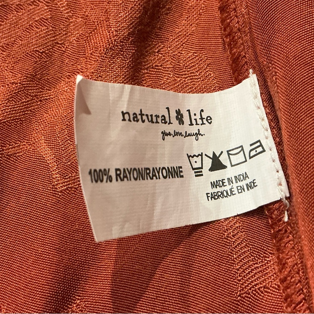 Natural Life Flowy Babydoll Mini Dress Rust Orange Boho Whimsical Fairy Size L - Picture 9 of 9
